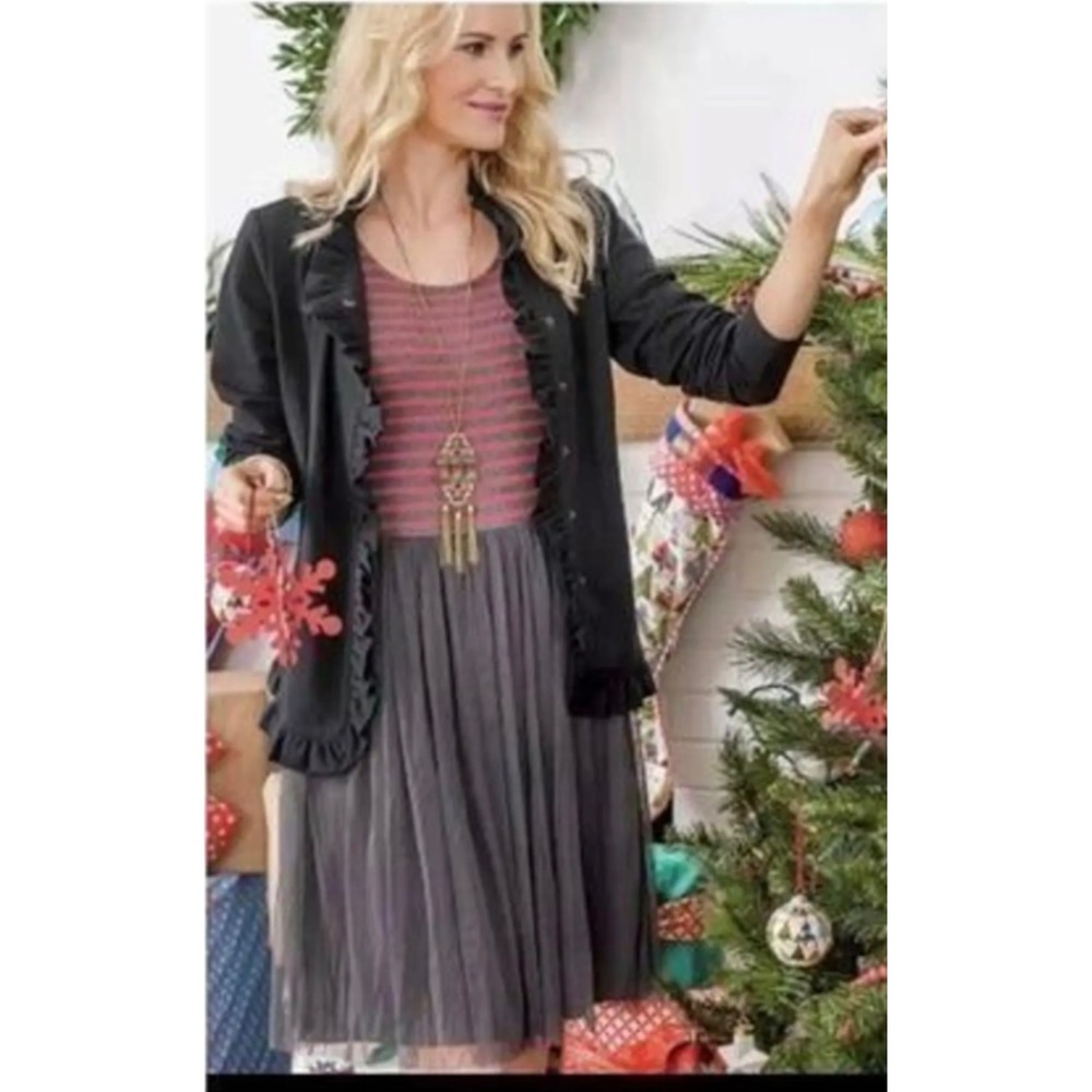 Matilda Jane Tutu Dress Women Medium Red Grey Striped Tulle Mixed Media NWT
